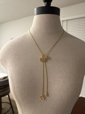 Coach Gold Butterfly Lariat Necklace with Dangling Charms, adjustable slider